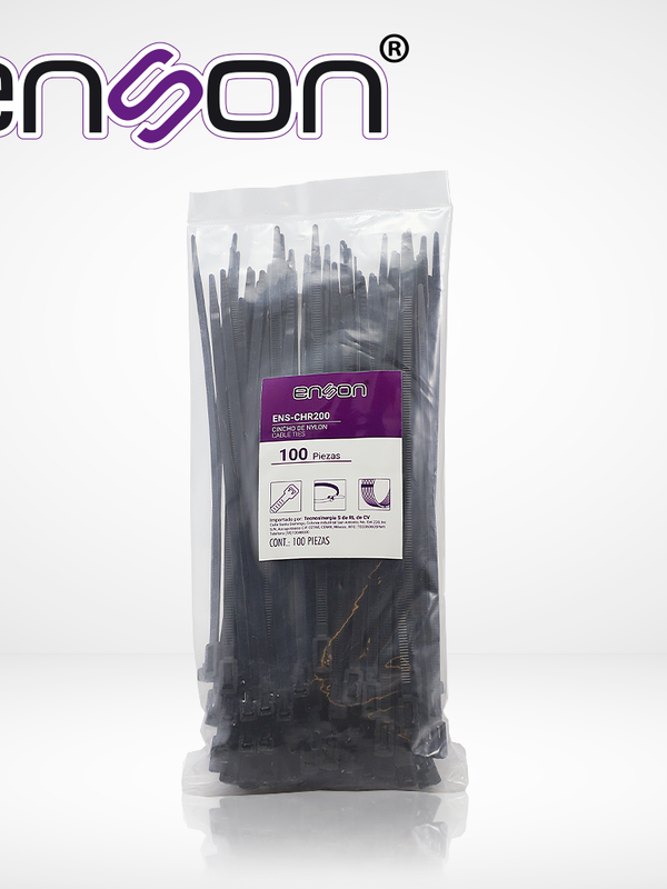 Cincho De Nylon Reutilizable Enson Ens-chr200 4.8 X 200mm De Longitud Fuerza De Tension De Hasta 18 Kgs