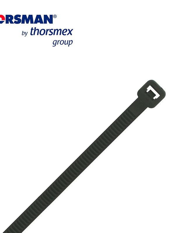 Cincho Nylon Thorsman Th 300-4.8-86 Negro C/100 4.8mm - 86mm Diametro Maximo Bolsa/100pzs Capacidad De Atado 86mm, Fabricado En Poliamida (nylon 66), Grado De Flamabilidad Ul 94 V-2, Resistente A La Corrosion, Humedad Y Climas Extremos, Tension 22 (kg) Ideal Para Ductos Y Cables