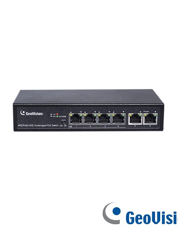 Switch Geovision Gv-apoe0400 Poe No Administrado 10/100 Mbps 4 Puertos Poe Ieee 802.3at, 32w Por Puerto 2 Puertos Fast Ethernet
