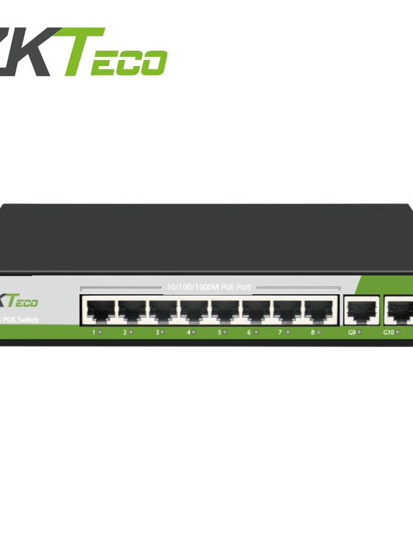 Switch Zkteco Pe082-120-g  8 Puertos Rj45 10/100/1000 Mbps Poe Af/at + 2 Puertos Rj45 Gigabit No Administrable