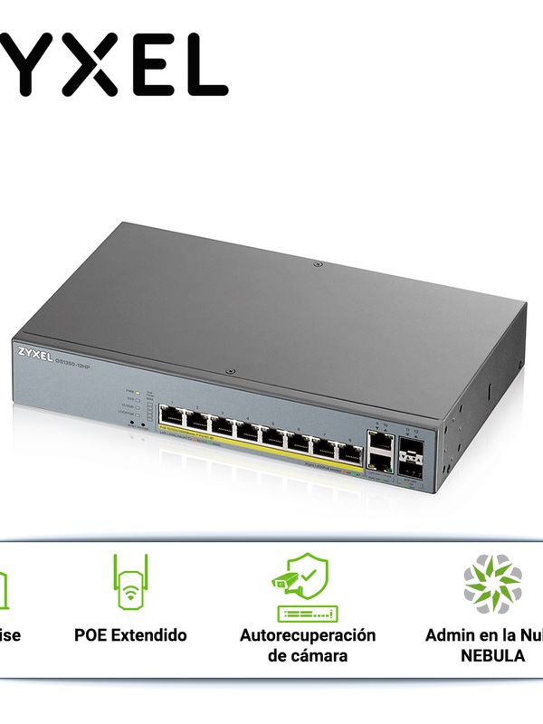 Switch Poe Gigabit 8ptos+2uplink Enterprise Nebula Zyxel Gs1350-12hp 10 Puertos Rj45 10/100/1000mbps Poe+ Af/at + 2 Puertos Sfp 1000mbps Administrable L2 Total 130w