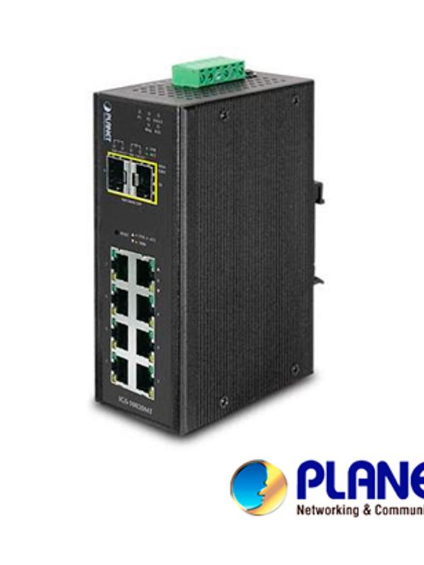 Switch Administrable 8 Puerto Rj45 / Planet Igs-10020mt / 8 Puertos Rj45 10/100/1000 Mpbs / 2 Puertos Sfp Minigbic 100/1000/2500 Mbps / Rendimiento 14,8 Mpps / Caja De Metal De Aluminio (ip30) / 10w De Consumo.