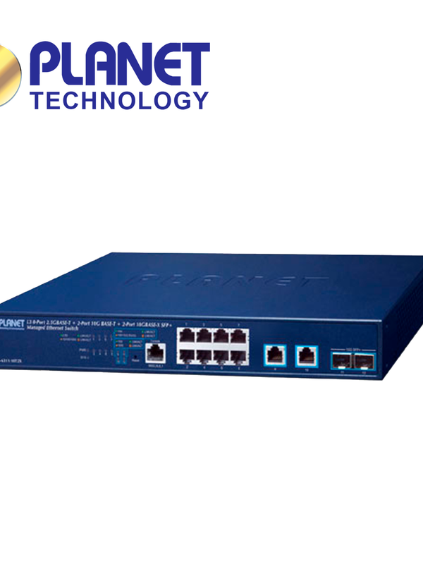 Switch Administrable L3 Planet Mgs-6311-10t2x / 8 Puertos Rj45 10m/100m/1,000m/2.5gbps / 2 Puertos Rj45 100m/1/2.5/5/10gbps / 2 Puertos Sfp+ 1/10gbps / 1 Puerto Consola / Routing Dinamico / Ospfv2 / Anillo Erps / Fuente De Alimentacion 100-240vca