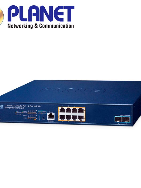 Switch Poe Administrable L3 Planet Mgs-6311-8p2x / 8 Puertos Rj45 Poe Af/at 10m/100m/1,000m/2.5gbps / 2 Puertos Sfp+ 1/10gbps / 1 Puerto Consola / Budget Poe 150w / Anillo Erps / Igmp Acl Mld / Ospf V2 Rounting Dinamico / Fuente De Alimentacion 100-240vca
