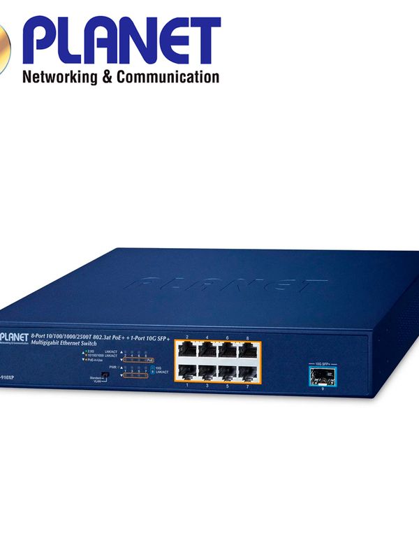 Switch Poe No-administrable Planet Mgs-910xp / 8 Puertos Rj45 Poe Af/at 10m/100m/1g/2.5gbps / 1 Puerto Sfp+ 10gbps / Budget Poe 120w / Fuente Alimentacion 100-240vca