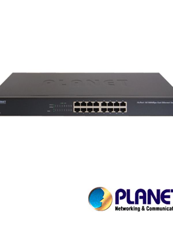 Switch No Administrable / Planet Fnsw-1601 / 16 Puertos Rj45 / Velocidad De Transmision 10/100 Mbps / Dip Switch (estandar, Vlan, Control De Flujo, Ampliar Distancia) / Montaje En Rack / Autonegociacion De Puertos / 13w De Consumo.