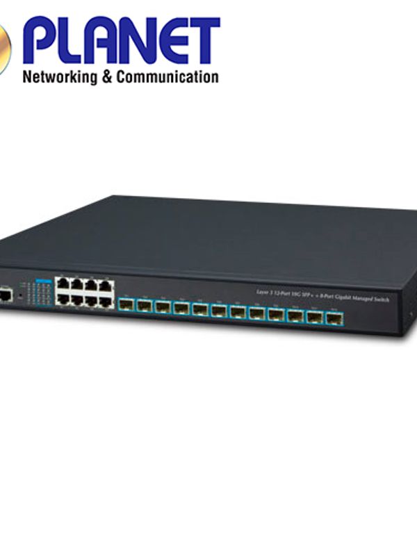 Switch Administrable L 3 Planet Xgs-6350-12x8tr / 8 Puertos Rj45 10/100/1,000mbps / 12 Puertos Sfp+ 1/10gbps/ 1 Puerto De Consola / 180 Mpps / Rip Ospf Ssh Vrrp / Metalico/ Montaje En Rack /  Doble Fuente De Alimentacion 100-240vca