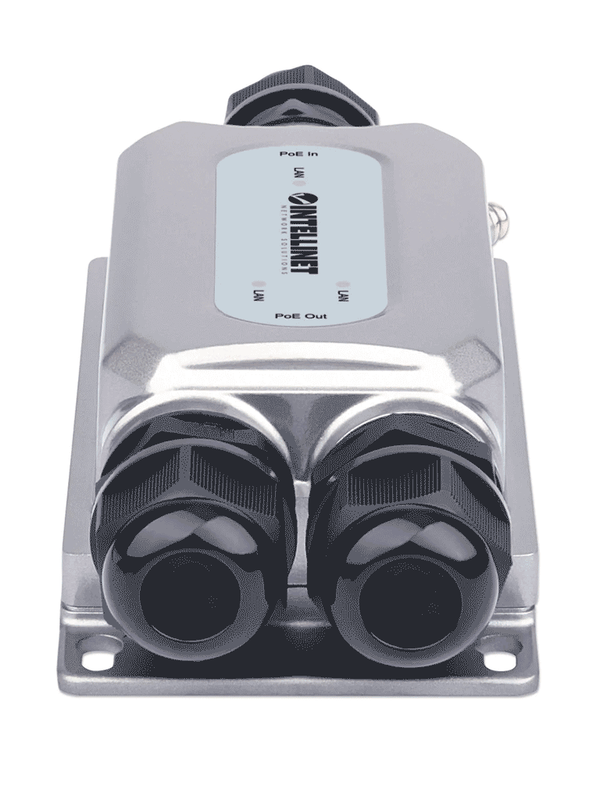 INTELLINET - 561648 - Extensor para exteriores Ultra PoE con 2 salidas Gigabit Ethernet / Dos puertos de 30 W, extiende el PoE hasta 100 m, 60 W de Presupuesto de Energía, cumple con IEEE 802.3bt/at/af, IP67 a prueba de agua, Índice IK10, Carcasa de metal