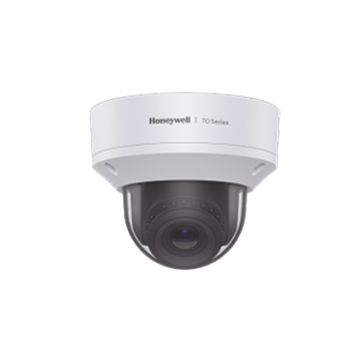 Domo IP 8 MP / Lente Mot. 3.6 a 11 mm / H.265 / NDAA / ONVIF / IK10 / WDR 130 dB / IA Avanzado Detección Sabotaje / Movimiento / Rostros / Intrusión / Merodeo / Objeto Abandonado / Alarma y Audio I/O / PoE / Serie 70 / Honeywell Security