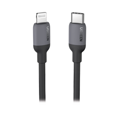 Cable USB-C a Lightning / Certificado MFi / 1 Metro / Adecuado para iPhone, iPad, iPod / Carga Rápida PD 20W / Sincronización de Datos de hasta 480 Mbps / Goma de Silicona y TPE. / Suave al Tacto / Color Negro