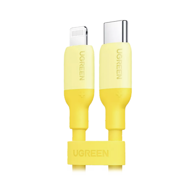 Cable USB-C a Lightning / Certificado MFi / 1 Metro / Adecuado para iPhone, iPad, iPod / Carga Rápida PD 20W / Sincronización de Datos de hasta 480 Mbps / Goma de Silicona y TPE. / Suave al Tacto / Color Yellow