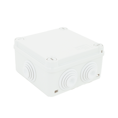 Caja Estanca de PVC Para Derivación y Conexión, 6 Entradas, Tapa con Tornillo de 1/4 de Vuelta, 100x100x50 mm (Área Interna), Uso Exterior IP55, Material que no Propaga el Fuego y Libre de Hálogenos