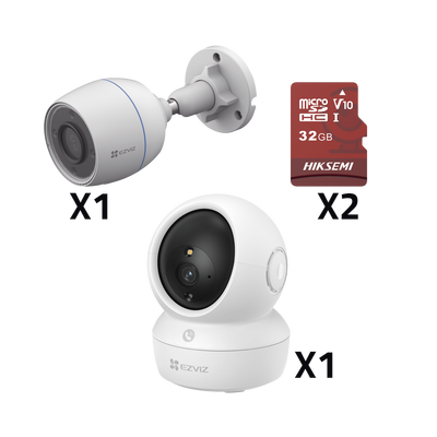 Kit de cámaras WiFi / Incluye 1 pieza CS/H6C/5MP Para Uso en Interior / 1 pieza CS-H3C Para Uso en Exterior / 1 PZA Micro SD HS-TF-E1/32G / Detección de Movimiento / Notificaciones Instantáneas