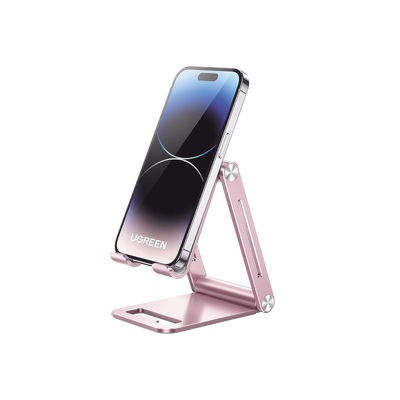 Soporte para Teléfono Celular de Aluminio / Angulo Ajustable / Amplia Compatibilidad con dispositivos de 4.7 a 7.9 / Antideslizante / Antiarañazos / Plegable / Color Rosa