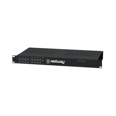Midspan de 8 puertos, montaje en rack de 19. Ofrece alimentación PoE a los dispositivos alcanzando distancias de hasta 600m.