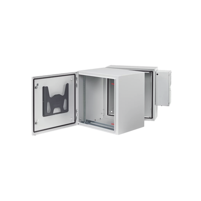 Gabinete Industrial ProTek de 12 UR Puerta Sólida de 612 x 600 x 789 mm Con Aire Acondicionado de 2000 BTU, Protección NEMA Tipo 4/12; IP66; IK10, Abatible, Fabricado en Acero, Color Gris Claro