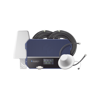 KIT Amplificador de señal celular 4G LTE, 3G y Voz. Especial para áreas comerciales que reciben la señal de múltiples torres. Cubre áreas de hasta 3716 metros cuadrados.