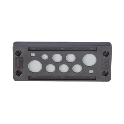 Pasacable de 10 Orificios de Marco Rectangular, IP65, 4.41 X 1.42, para Cables no Terminados, Color Negro.