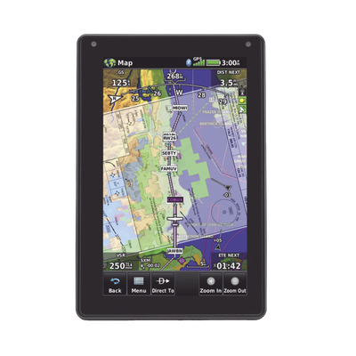 Navegador portátil aera 760, muestra información de trafico aéreo y una excelente visualización por medio de su pantalla con visión 3D touch screen.