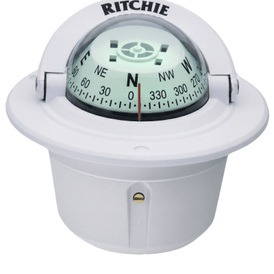 Brújula de Navegación Marítima Ritchie F-50W / Montaje Flush / Dial 2 3/4 (70 mm) / Iluminación Nocturna Verde / DirectiveForce Magnets / Construcción Compuesta Alta Temperatura / 100% Reparable