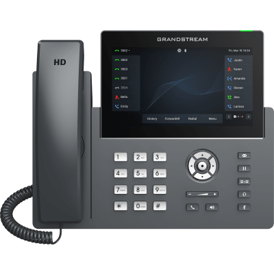 Teléfono IP Wi-Fi, Grado Operador, 12 líneas SIP con 6 cuentas, pantalla táctil 7, puertos Gigabit, Bluetooth, PoE, codec Opus, IPV4/IPV6 con gestión en la nube GDMS