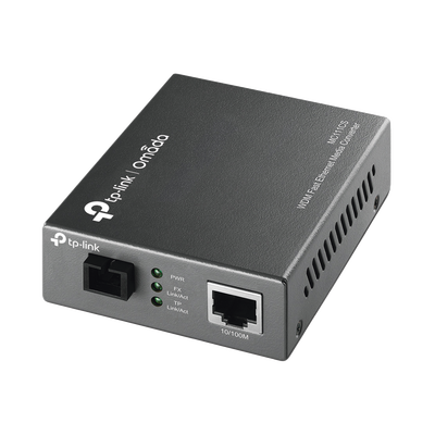 Convertidor Fibra Óptica WDM Monomodo / 1 puerto RJ45 10/100 Mbps / 1 puerto SC/UPC 100 Mbps / Hasta 20 Km / Para su Funcionamiento Requiere el Modelo MC112CS / Plug and Play