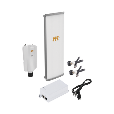 Kit de radio A5x con antena N545X4, 4.9 a 6.4 GHz, 700 Mbps, hasta 64 usuarios concurrentes, Monitoreo a travez de la nube, incluye jumper, PoE24V, cable de alimentación y montaje