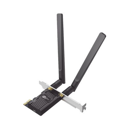 Adaptador PCIe inalámbrico doble banda AX1800 Mbps / Seguridad Inalámbrica WPA3 /Antena de alta ganancia / Tecnología MU-MUMO 2X2 / Soporte de perfil bajo y Altura completa / Bluetooth 5.2