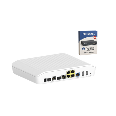 Kit Router/Firewall con licencia incluida NSE-SUB-3000-1 / función SD-WAN NSE3000 / 2 puertos WAN Gigabit + 2 SFP combo / 4 puertos LAN Gigabit / Gestión Unificada de Amenazadas / Administración desde la Nube / Hasta 1,000 dispositivo