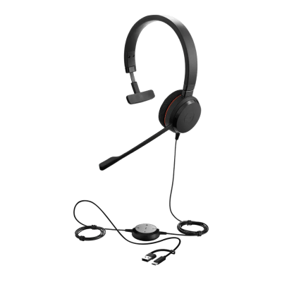 Jabra Evolve 20 Mono con Conexión USB C/A, Micrófono con Cancelación de Ruido de Ultima Generación, Configuración Plug and Play, Certificación Microsoft Teams (4993-823-169)