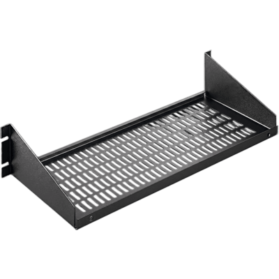 Charola para Rack 19 Pulgadas, Capacidad de Carga 34 kg, Base Ventilada, Acero Dulce Color Negro, 2 UR, Dimensiones 482x381x95 mm