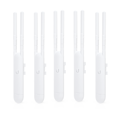 Paquete de 5 Access Point UniFi doble banda para exterior, antenas desmontables 360° , 802.11ac MIMO 2X2, hasta 100 usuarios por equipo. 802.3af, Sin PoE´s