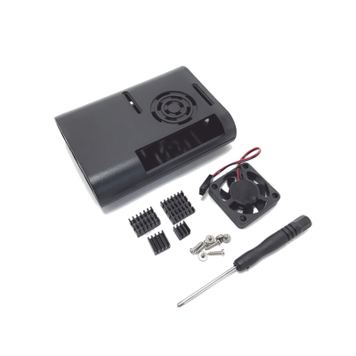Kit Gabinete para Raspberry Pi 4 Model B / Plástico ABS / Color Negro / Ventilador / Disipadores / Incluye Desarmador