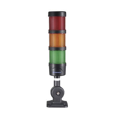Torre LED Indicadora de estado de 3 niveles color Rojo, Ámbar y Verde, con Buzzer integrado a 85 dB, a 24 VCD con Montaje incluido de 60 mm de diámetro