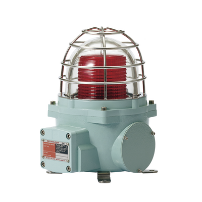 Baliza con luz LED color Rojo con patrón de destello fijo o flasheante, ideal para zonas y áreas peligrosas, opera en un rango de 120 VAC