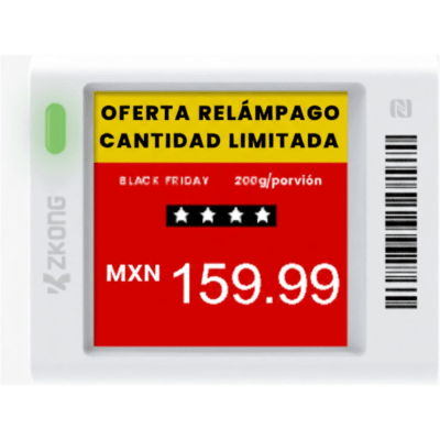 Etiqueta Electrónica de Estantería ESL 1.5 / Pantalla EPD Gráfica Matriz de Puntos 152x152 píxeles / 4 Colores (Negro Blanco Rojo Amarillo) / BLE 5.0 con Encriptación AES-128 / Autonomía 3 Años con 4