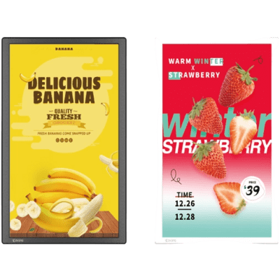 Digital Signage LCD / 14.1 Pulgadas / 1080p Full HD / NFC / Wi-Fi 2.4 GHz / IP6X / Cloud Management / 30,000+ Horas Vida Útil