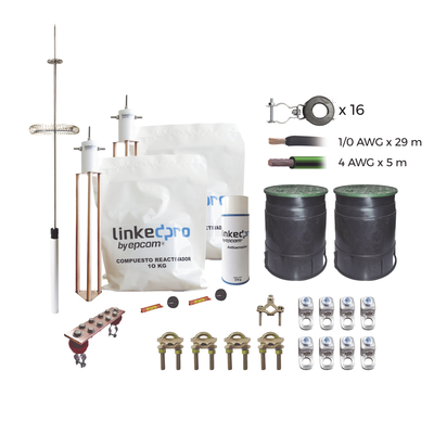 Kit Pararrayo LINKEDPRO con Accesorios de Instalación en Torre de Hasta 24 m de Altura.