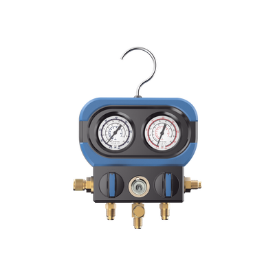 Manifold de 2 Válvulas AMAA para Refrigeración / Compatible con R22, R32/R410A, R404A, R407C / Escala de Manómetro Multigas / Interfaz 5/16 SAE / Rango de Vacío -30 inHg / Presión Máxima 500 psi / Resistente