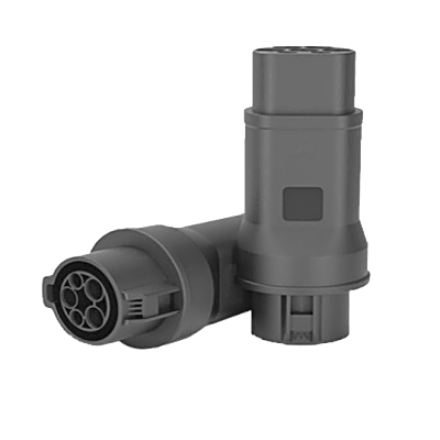 Adaptador de Conector EV / Entrada Tipo 1 (SAE J1772) / Salida Tipo 2 (IEC 62196-2) / 7 kW / 32 A / 220 V AC / Monofásico / Compacto y Portátil