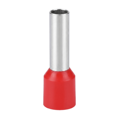 Conector Ferrule | 6AWG | 10mm² | Conductor Latón Estañado | Aislamiento PVC Rojo | 25 Piezas por Bolsa
