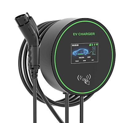 Estación de Carga para Vehículos Eléctricos / 48 A / 11.5 kW / Conector Tipo 1 (SAE J1772) / 220-250 V Monofásico / Pantalla LCD 4.3 in (10.9 cm) / Cable TPU 5 m (16.4 ft) / Plug and Play / APP Móvil / RFID / Carcasa Aluminio y UL94-V0