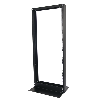 Rack de 2 Postes, Estándar 19, 24 Unidades, Fabricado en Acero, Base L para Anclar a Piso.