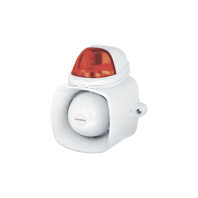 Sirena / Luz Estroboscópica Autónoma / Color Rojo 4 en 1 / IP65 / Uso Interior y Exterior / 12 Vcd / Múltiples Tipos de Notificación / Estroboscópica, de Sirena o de Audio /