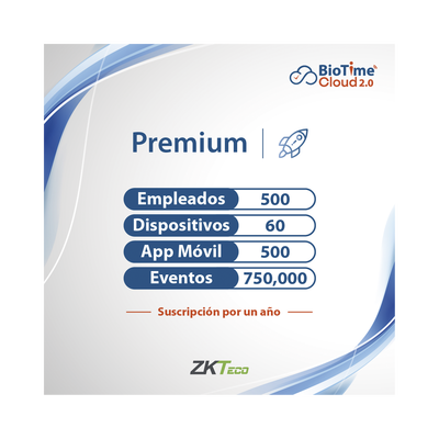 LICENCIA PREMIUM BIOTIME CLOUD 2.0 / 500 USUARIOS / 60 DISPOSITIVOS (Licencia Anual)