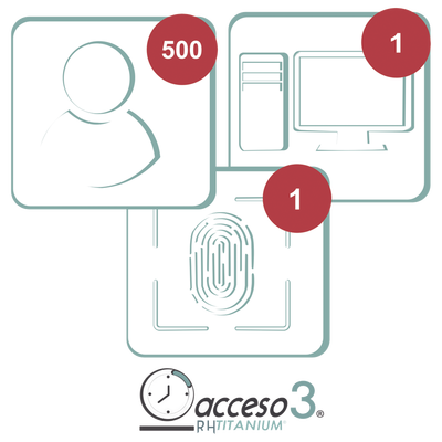 [BAJO PEDIDO] Licencia de 3 años para software Acceso3 TITANIUM / 500 Empleados / 1 reloj / 1 PC / Compatible con SISTEMAS DE NOMINA
